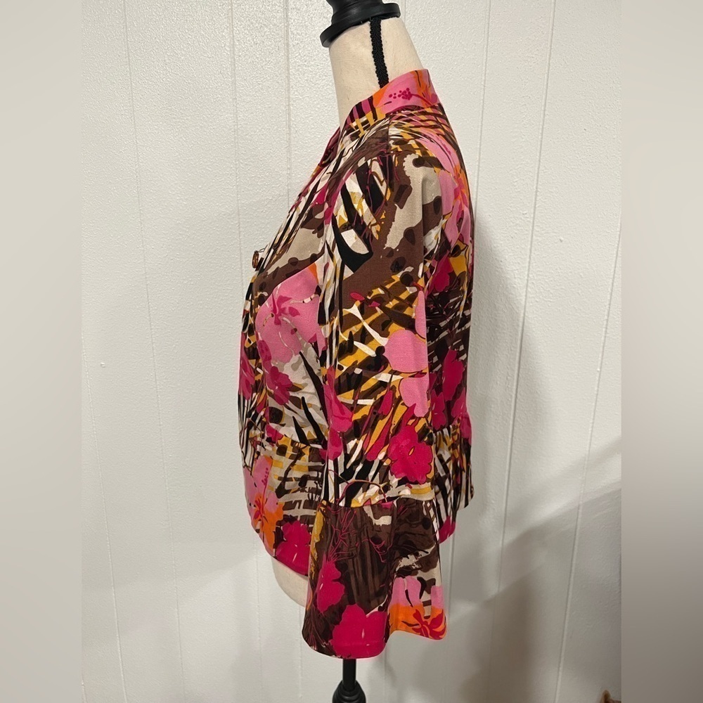 Andre Oliver floral 3/4 sleeves with zipper closure blazer - Picture 4 of 11